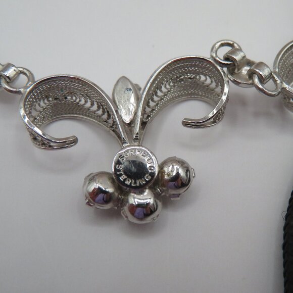 Sorrento Sterling Silver Rhinestone Filigree Floral Necklace - Picture 9 of 12